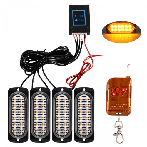 YOUKUKE 4in1 12 LED Flash Strobe Warning Light Remote Control Amber 12V/24V