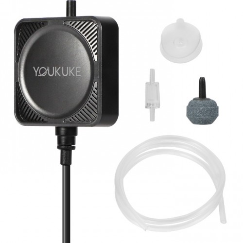 YOUKUKE Mini Aquarium Air Pump 1W Quiet Fish Tank Oxygen Pump with Air Stone Check Valve