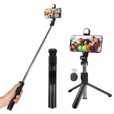 YOUKUKE Bluetooth Selfie Stick Selfistick Tripod Extendable 1m with Remote Shutter Fill-Light LED