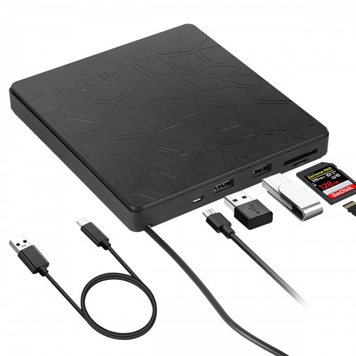 YOUKUKE External CD DVD Drive Type-C USB 3.0 with SD TF Card Reader & USB-Stick Port