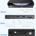 YOUKUKE External CD DVD Drive Type-C USB 3.0 with SD TF Card Reader & USB-Stick Port