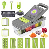 YOUKUKE 14in1 Vegetable Chopper Veggie Slicer Cutter Grater Dicer with Drain Basket Container