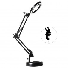 YOUKUKE Flexible Arm Desk Lamp LED Ring Dimmable Light for Reading with Metal Clamp Black