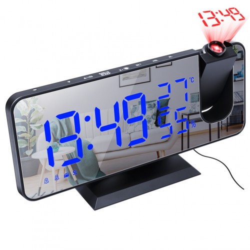 YOUKUKE LED Digital Alarm Clock Radio Projection with Temperature and Humidity Mirror Clock 