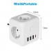 YOUKUKE 7in1 3-Way 4000W/16A Multi Plug Extension EU Cube Wall Socket Plug Adapter