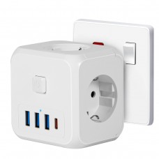 YOUKUKE 7in1 3-Way 4000W/16A Multi Plug Extension EU Cube Wall Socket Plug Adapter