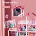 YOUKUKE Dollhouse - 4 Tier 11 Rooms Pink DIY Role Play Playset with RGB LED Strip Light