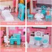 YOUKUKE Dollhouse - 4 Tier 11 Rooms Pink DIY Role Play Playset with RGB LED Strip Light