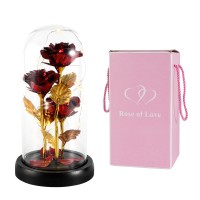 YOUKUKE 3 Eternally Preserved Red Rose Artificial Flower in Dome Glass