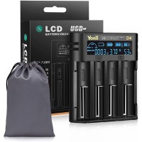 YOUKUKE D4 LCD Smart Battery Charger 4 Slots for 18650 21700 26650 AA AAA Nimh Batteries